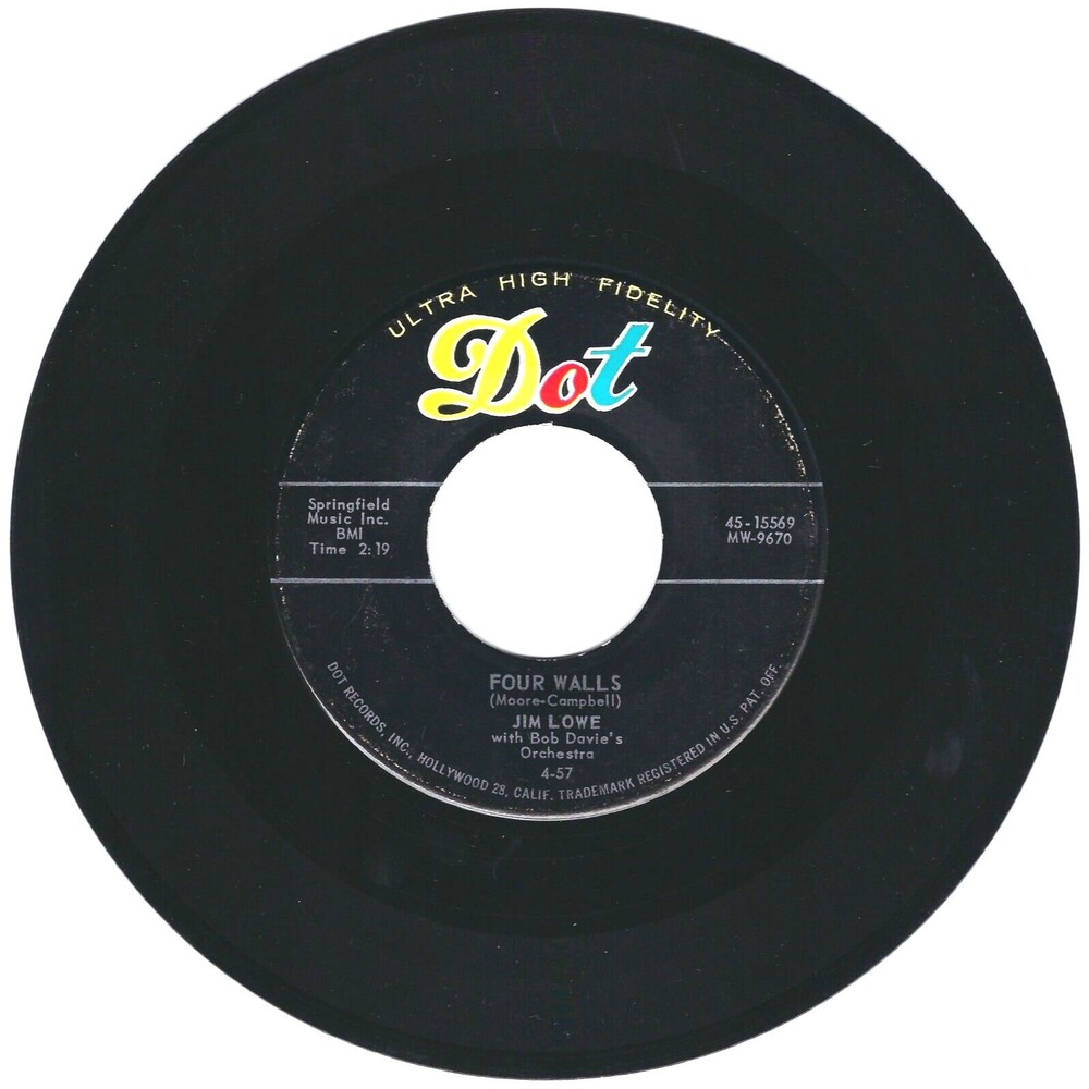 Jim Lowe 45 Four Walls / Talkin' To The Blues on Dot VG '57 Pop